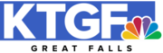 The letters K T G F in light gray against a light blue square background. The NBC peacock is set in the lower right corner. The words "Great Falls" appear below, widely tracked.