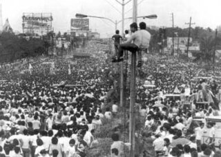 <span class="mw-page-title-main">People Power Revolution</span> Series of popular demonstrations in the Philippines in 1986 that overthrew Ferdinand Marcos