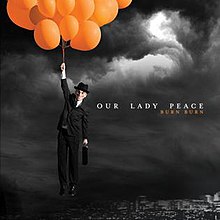 A photo of an old man holding orange balloons floating in the sky with a city in the background against a black and gray sky