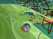 In Marble Blast Ultra, players navigate a marble through obstacles and gaps to reach the finish in sixty levels. MarbleBlastUltra screenshot.png