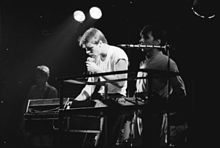 Graeme Synold (centre), Tony Ameneiro (right), Ian Robertson (background) Trade Union Club, Sydney, 1982