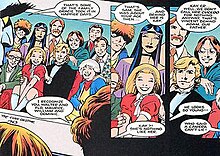 A 1963 photo, showing (clockwise beginning with upper right:) Will, Walter, Florence, Adam, a pre-teen Samantha, Newton, Dominic, Kay, Maurice, and Vincent. From The ClanDestine (Vol. 1) #2. Art by Alan Davis and Mark Farmer. CDestine1.2Pg15Pn4-6.jpg