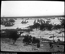 Pearl luggers at Roebuck Bay, Broome ca. 1914, by Yasukichi Murakami Pearling luggers, Broome.jpg