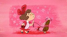 The 2D style of the short film depicting a fancy woman walking a rat as a pet Yourfriendtherat2D.jpg