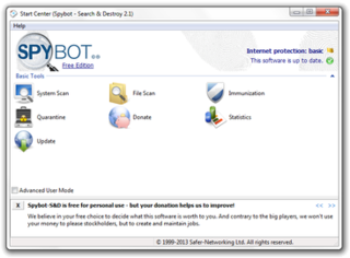 <span class="mw-page-title-main">Spybot – Search & Destroy</span> Spyware removal software