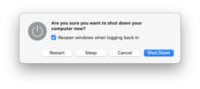 macOS power management dialog box MacOS Shutdown Box.png