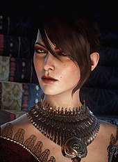 Morrigan as she appears at the Winter Palace in Dragon Age: Inquisition. Morrigan DAI.jpg