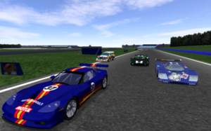 Several user-made cars racing on a user-made track. RedlinePlugs.png