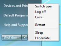 Shutdown options have been moved from a separate dialog box to the start menu, in Windows Vista and later versions of Microsoft Windows. The above is from Windows 7. Shutdown Options 7.png