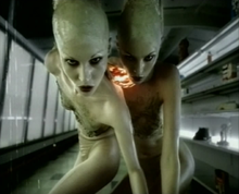 The "Push It" video won the Best Make-Up MVPA Award for the prosthetic work done on the conjoined twin aliens. Garbagepushitaliens.png