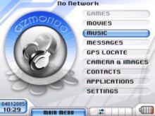 Gizmondo main menu screen running on low battery Gizmondo Main Menu.png