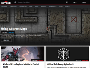 Screenshot of D&D Beyond's main page on Desktop as of December 21, 2018