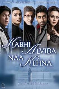 Sebuah poster dari Kabhi Alvida Naa Kehna yang menampilkan kelompok pemeran: Shahrukh Khan, Rani Mukerji, Amitabh Bachchan, Abhishek Bachchan dan Preity Zinta yang dipisahkan oleh empat garis vertikal. Pada bagian tengah terdapat judul dari film tersebut, sementara pada bagian bawah terdapat dua orang (Shah Rukh dan Mukerji) sedang berpelukan di dekat pagar pembatas dari sebuah laut.