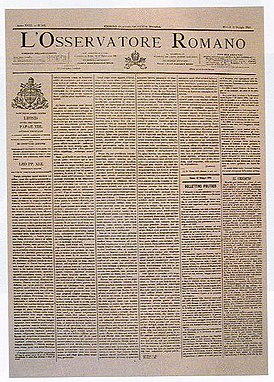 Обложка титульной страницы первого издания газеты, где была опубликована энциклика Rerum Novarum папы Льва XIII