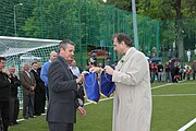 Otvoritev igrišča z umetno travo 1.junija 2010 s tedanjima predsednikoma NZS Ivanom Simičem (desno) in NK Krško Jožetom Slivškom]]