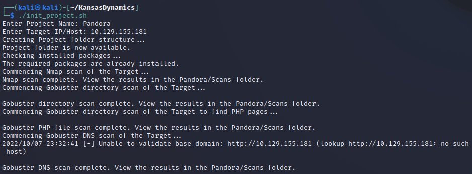 Init Project Sample Output