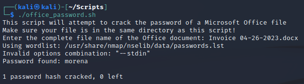 Office Password Sample Output