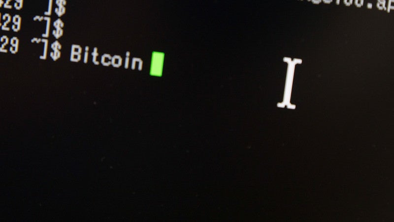 PC画面に入力された Bitcoin の文字の写真