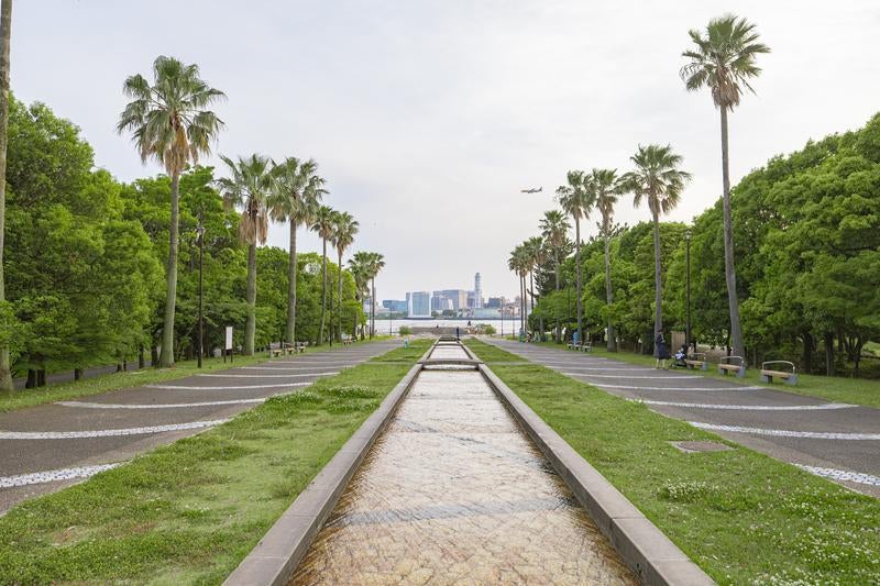 潮風公園の中央を流れるせせらぎの写真