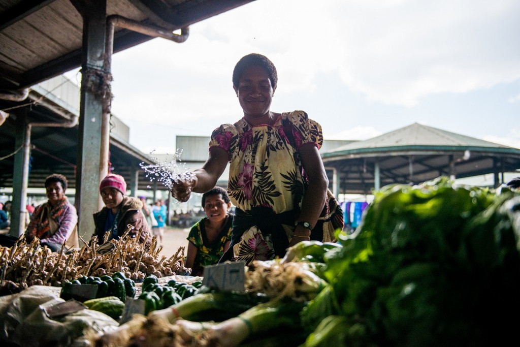 The secret to keeping veggies fresh at Mount Hagen Market.