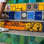 A close up of some tiles used in the Escadaria Selarón