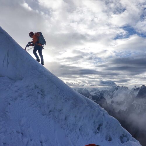 Hiker on a snowy mountain