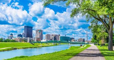 Dayton, Ohio skyline and river