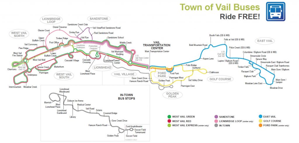 Map of town of Vail bus routes