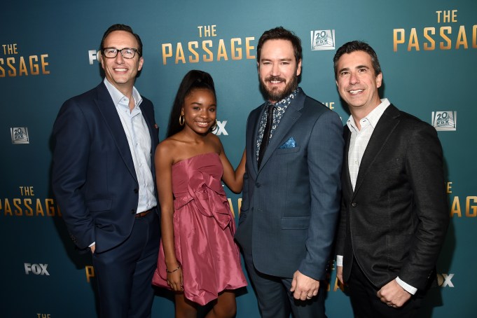 Charlie Collier, FOX Chief Executive Officer of Entertainment, Saniyya Sidney, Mark-Paul Gosselaar, and Michael Thorn, FOX Broadcasting Company President, Entertainment'The Passage' TV Show Premiere, Arrivals, Broad Stage, Los Angeles, USA - 10 Jan 2019