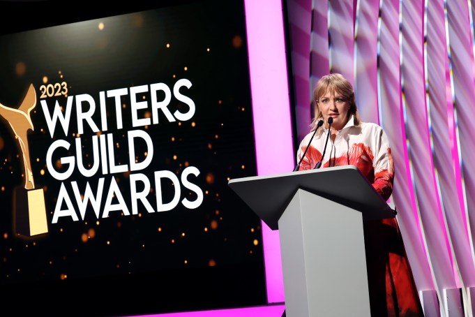 LOS ANGELES, CALIFORNIA - MARCH 05: Wendi McLendon-Covey speaks onstage during the 2023 Writers Guild Awards West Coast Ceremony at Fairmont Century Plaza on March 05, 2023 in Los Angeles, California. (Photo by Amy Sussman/Getty Images for WGAW)