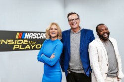 Caption: NASCAR Inside The Playoffs airs Thursdays at 7 p.m. ET on truTV, hosted by Shannon Spake (L), Steve Letarte (C) and Dylan "Mamba" Smith (R).