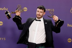 LOS ANGELES, CALIFORNIA - SEPTEMBER 15: Richard Gadd, winner of the Outstanding Limited or Anthology Series for “Baby Reindeer”, poses in the press room during the 76th Primetime Emmy Awards at Peacock Theater on September 15, 2024 in Los Angeles, California.  (Photo by Frazer Harrison/Getty Images)