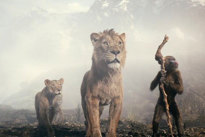 MUFASA: THE LION KING, center: Mufasa (voice: Aaron Pierre), right: Rafki (voice: John Kani), 2024. © Walt Disney Studios Motion Pictures / courtesy Everett Collection