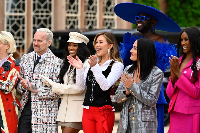 THE TRAITORS -- Episode 301 -- Pictured: (l-r) Bob Harper, Ciara Miller, Gabby Windey, Bob The Drag Queen, Nikki Garcia, Chanel Ayan  -- (Photo by: Euan Cherry/Peacock)