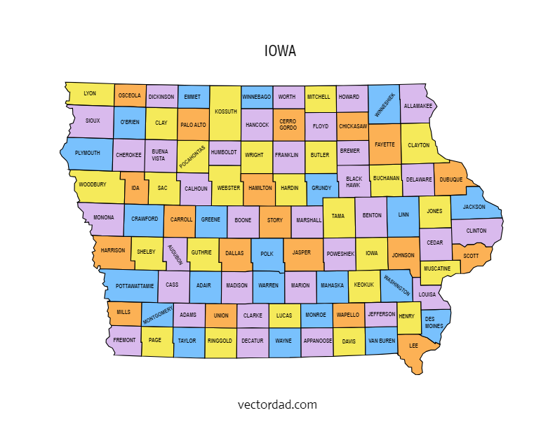 Free Printable Multi Colored Map Of Iowa County