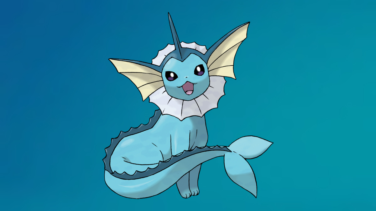 Vaporeon on the Pokémon Go Water-type background.