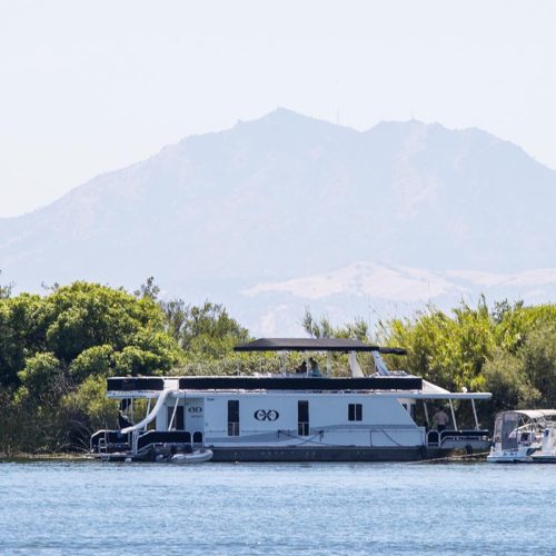 Boats near boating access on the Delta