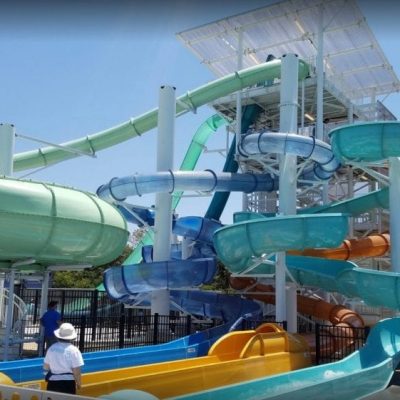 Water slides at The Wave waterpark in Dublin, CA.