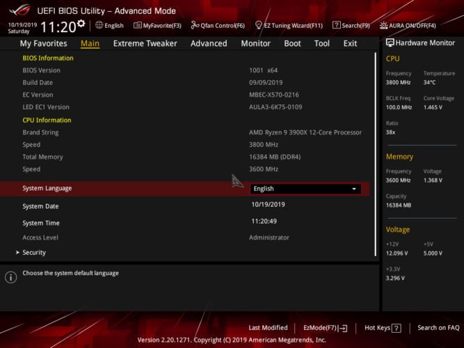 Le bios de l'Asus Crosshair VIII Impact