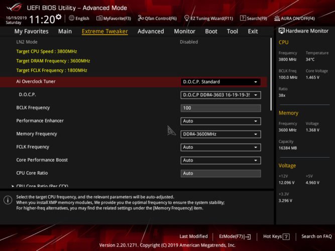 Le bios de l'Asus Crosshair VIII Impact