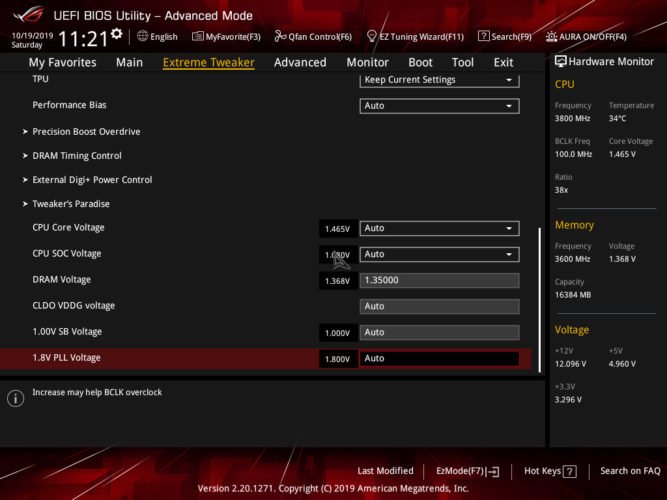 Le bios de l'Asus Crosshair VIII Impact