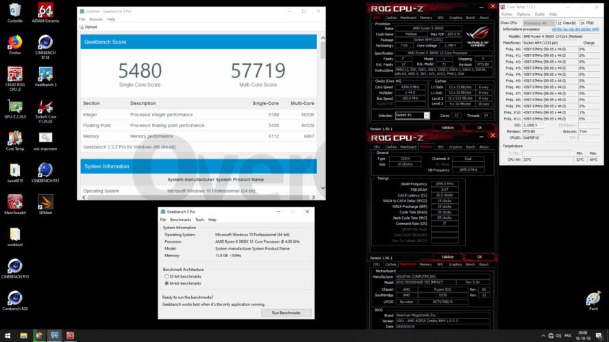 Geekbench 3 avec le 3900X à 4400 MHz