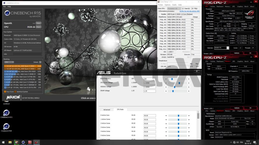 Cienbench R15 à 4500 MHz avec le 3900X