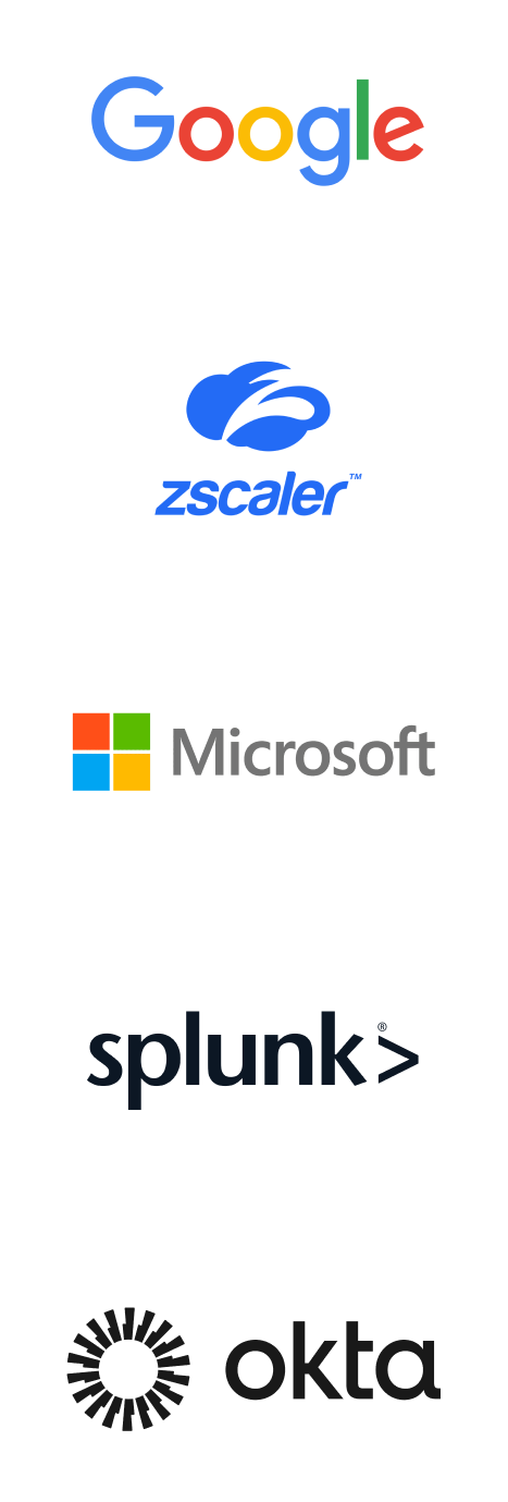 Microsoft、Splunk、Okta、Google 和 Zscaler 徽标