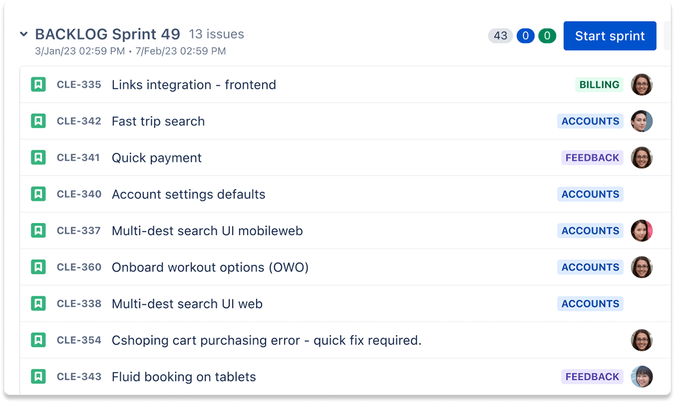 Screenshot des Jira Software-Backlogs