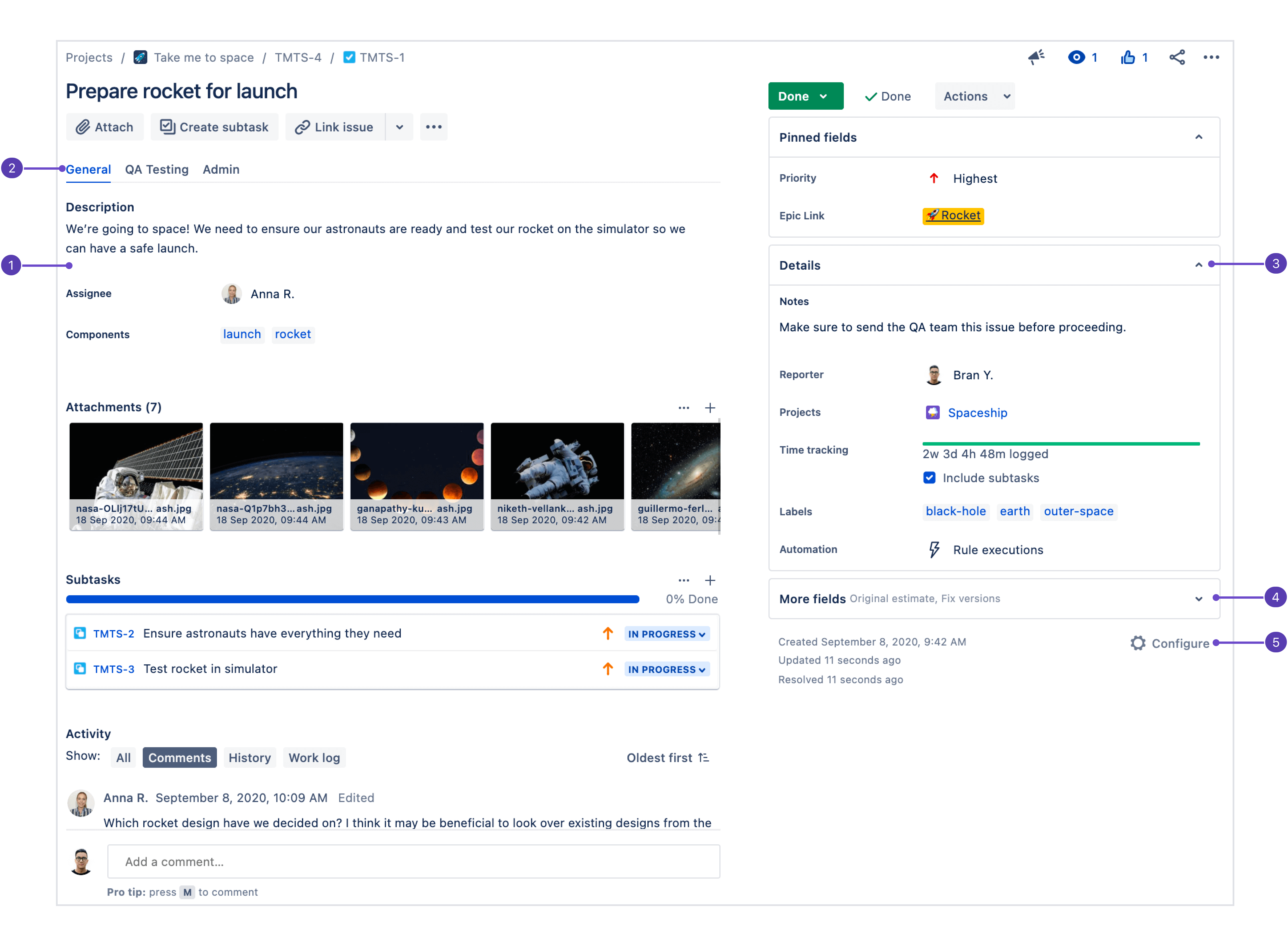 Vue complète d'un ticket dans Jira Software