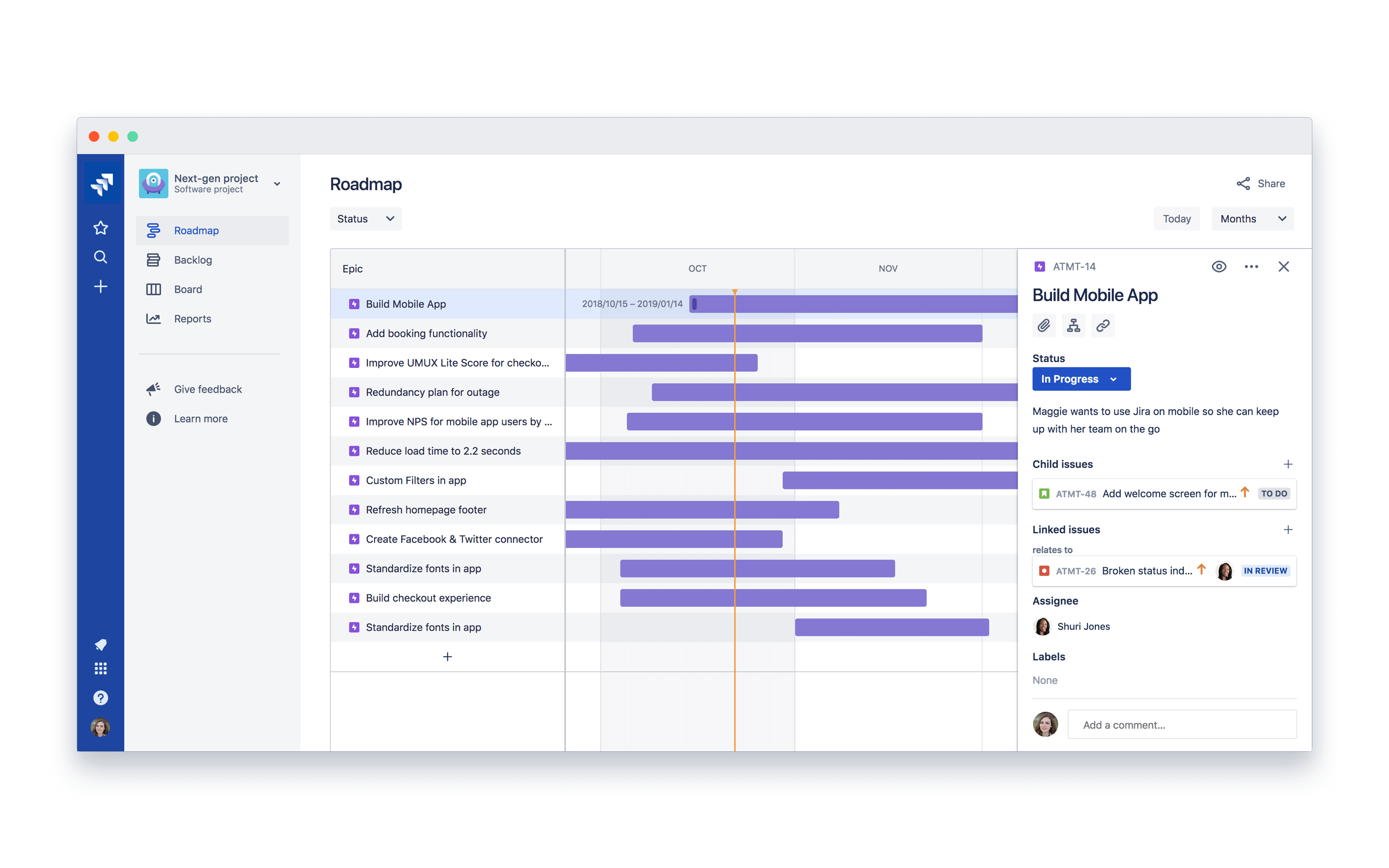 Plan rozwoju produktu ze szczegółowymi zadaniami programistycznymi.