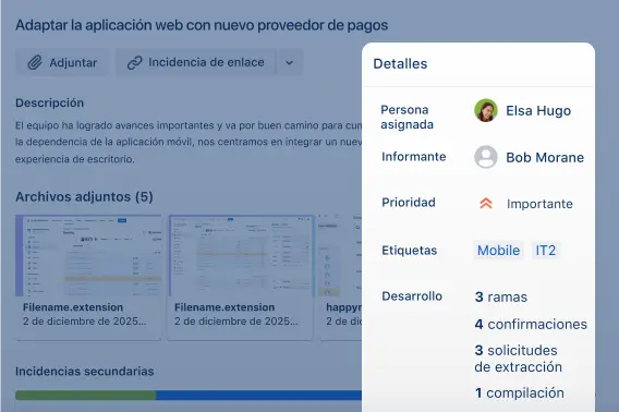 Detalles de una tarea en Jira