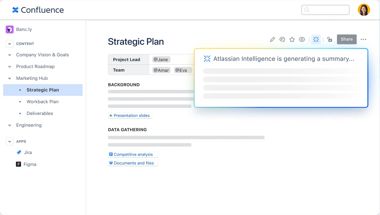 image of Atlassian Intelligence on a confluence page