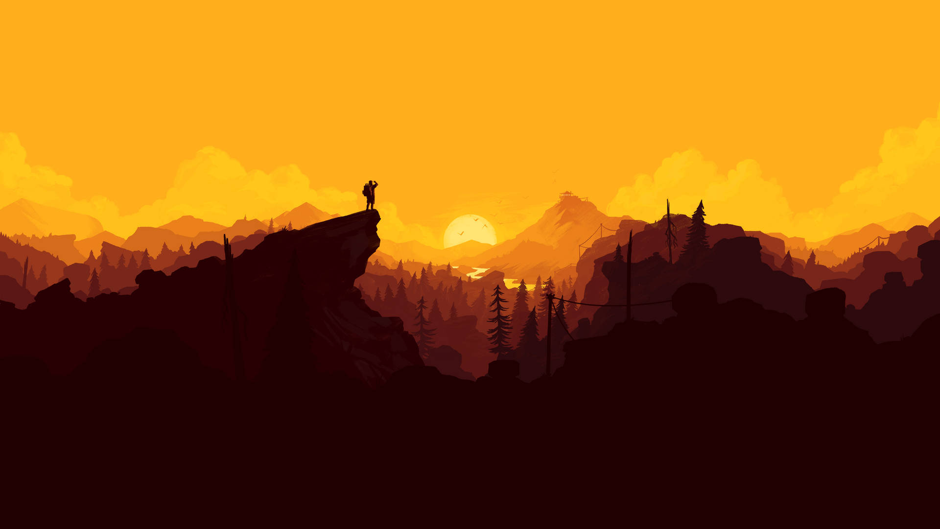 4kwanderer Von Firewatch Gegen Orange Berge Wallpaper